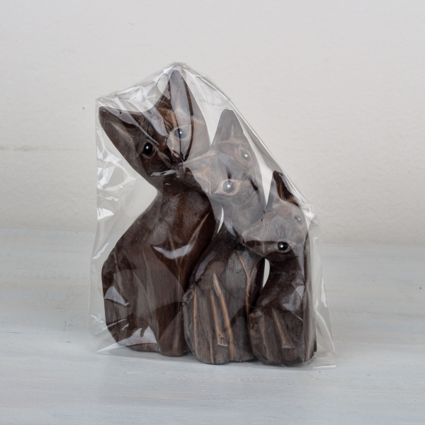 Drevená soška mačka hnedá 15/13/10cm  (sada 3ks)