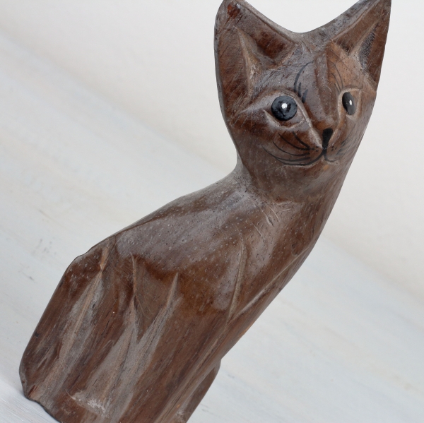 Drevená soška mačka hnedá 15/13/10cm  (sada 3ks)