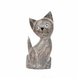 Drevená soška mačka šedá 25cm