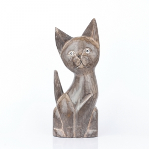 Drevená soška mačka šedá 35cm