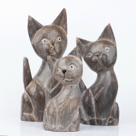 Drevená soška mačka šedá 35cm