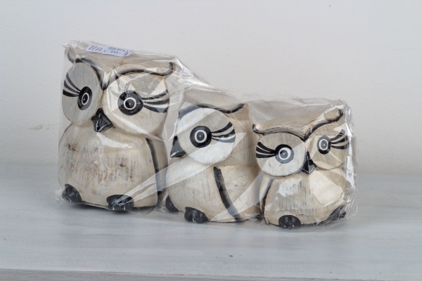 Drevená soška sova biela 15/12/10cm (set 3ks)