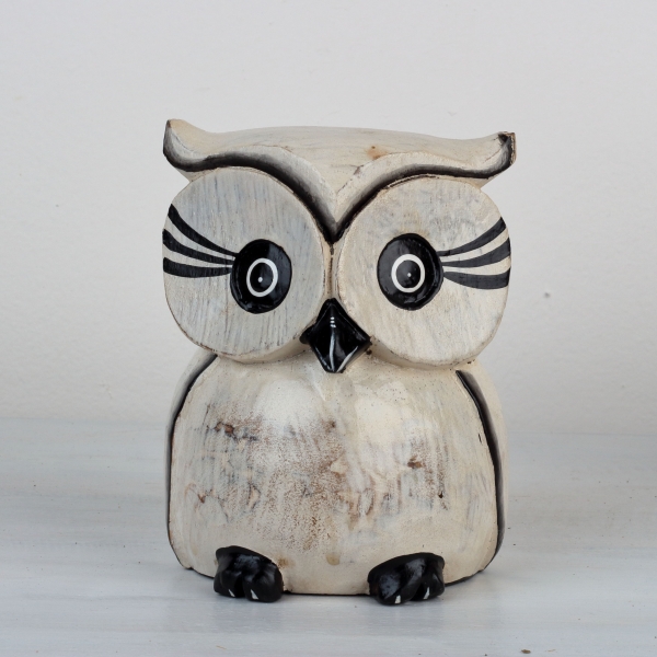 Drevená soška sova biela 15/12/10cm (set 3ks)