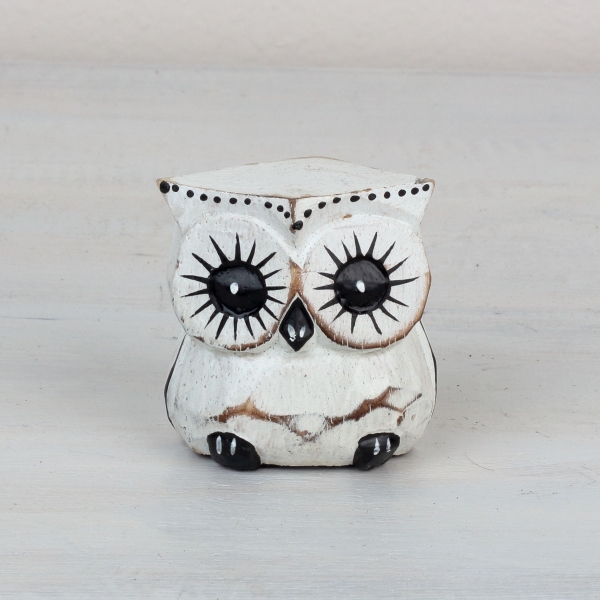 Drevená soška sova biela 6/4/3cm (set 3ks)