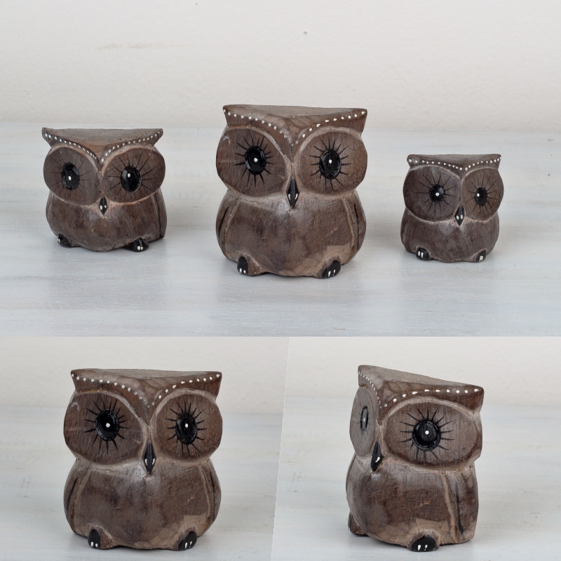 Dřevěná soška sova hnědá 8/7 / 6cm (set 3ks)