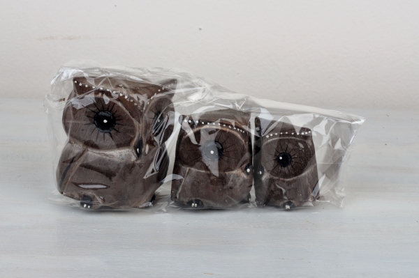 Dřevěná soška sova hnědá 8/7 / 6cm (set 3ks)