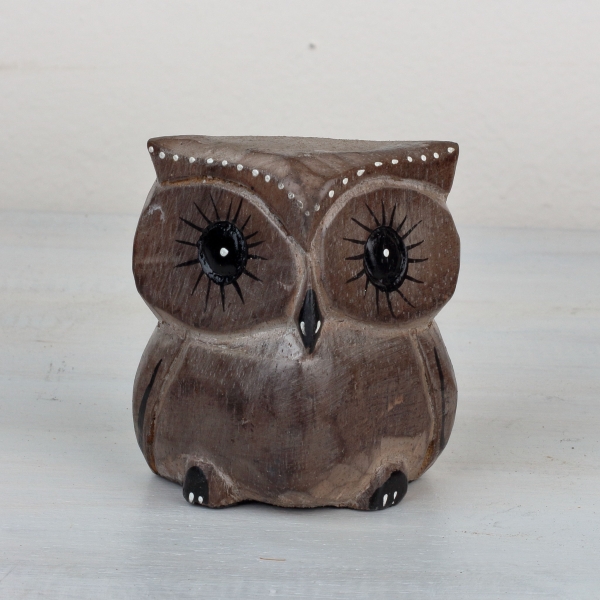 Dřevěná soška sova hnědá 8/7 / 6cm (set 3ks)