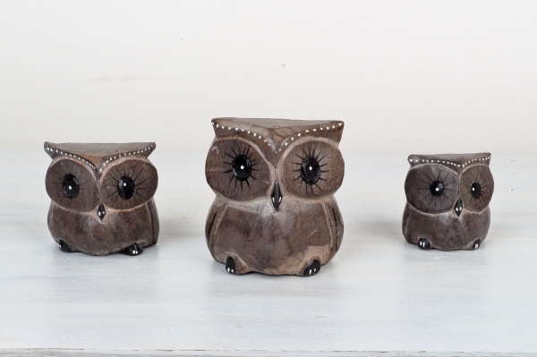 Dřevěná soška sova hnědá 8/7 / 6cm (set 3ks)
