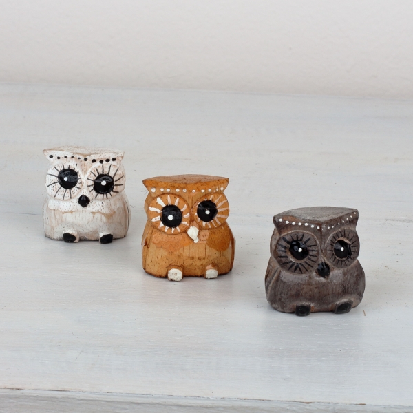 Drevená soška sova mix 4cm (set 3ks)