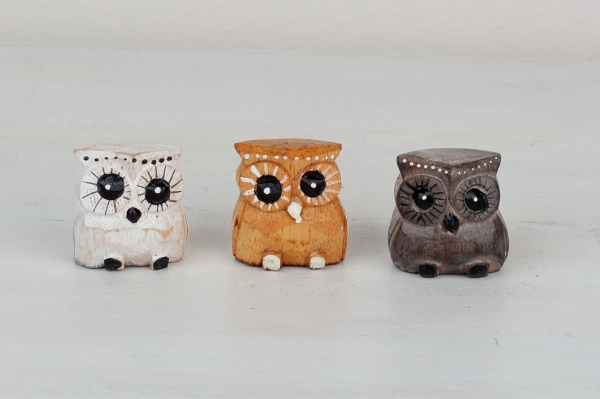 Drevená soška sova mix 4cm (set 3ks)