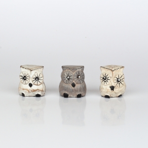 Drevená soška sova (sada 3ks) 4cm