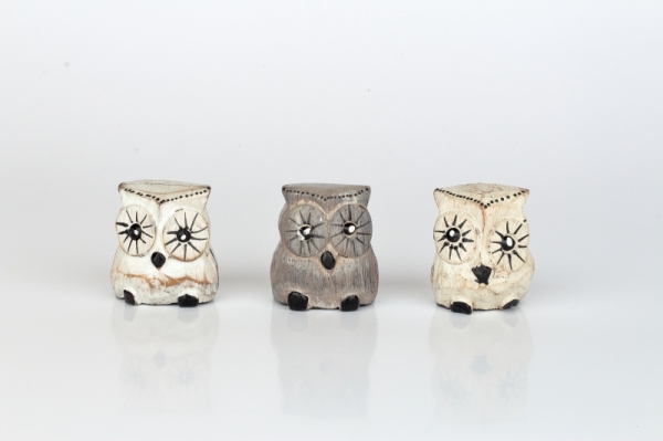 Drevená soška sova (sada 3ks) 4cm