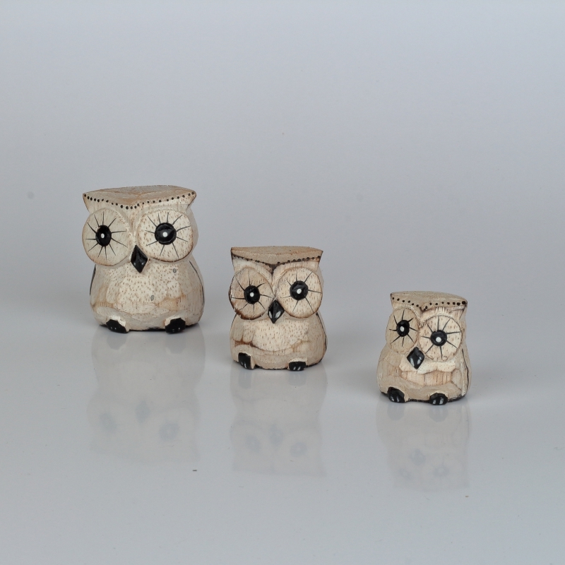 Drevená soška sova (sada 3ks) 6/4/3cm