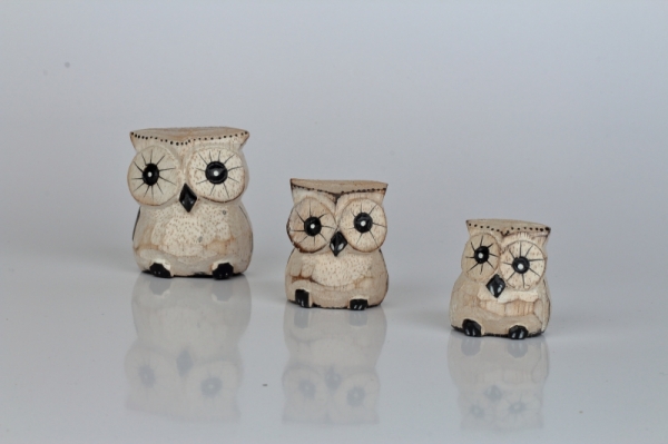 Drevená soška sova (sada 3ks) 6/4/3cm