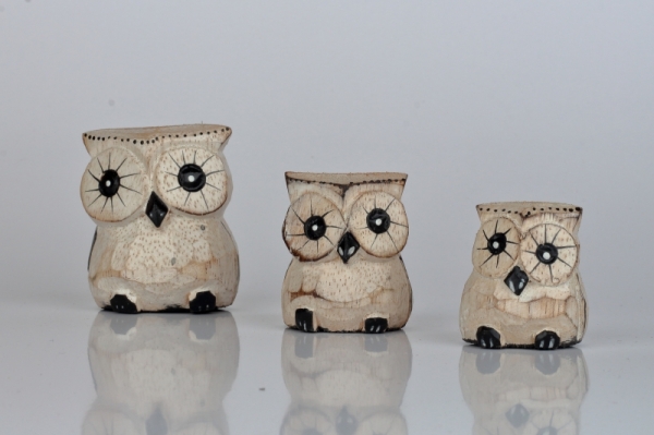 Drevená soška sova (sada 3ks) 6/4/3cm