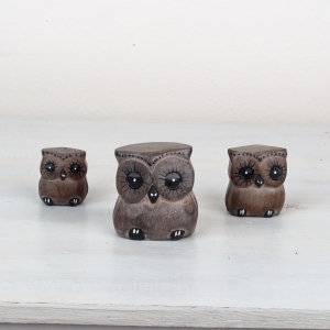 Drevená soška sova sivá 6/4/3cm (set 3ks)