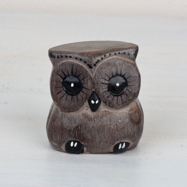 Drevená soška sova sivá 6/4/3cm (set 3ks)