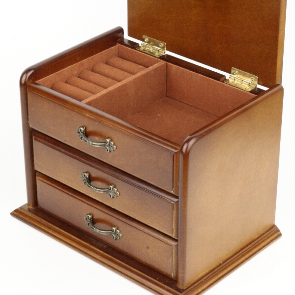 Drevená šperkovnica s šuplíky 20x14x15cm