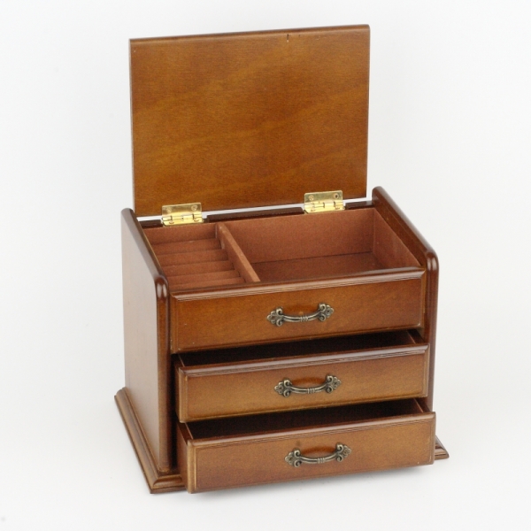 Drevená šperkovnica s šuplíky 20x14x15cm