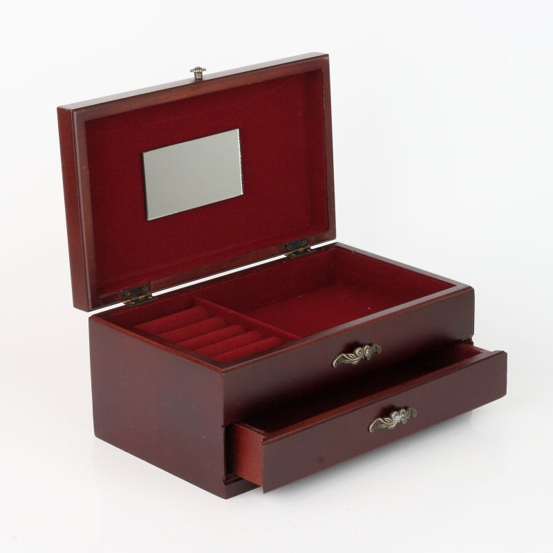 Drevená šperkovnica so zrkadielkom 24x14x11cm