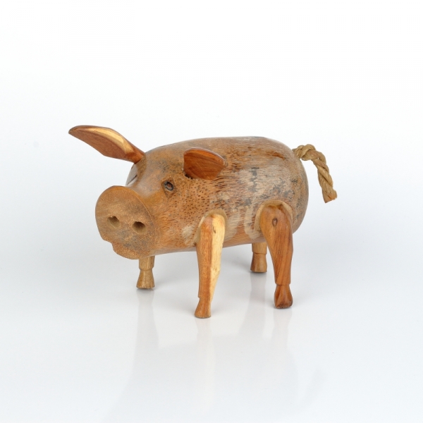 Drevená záhradná dekorácia prasa holé lakované 18x12cm