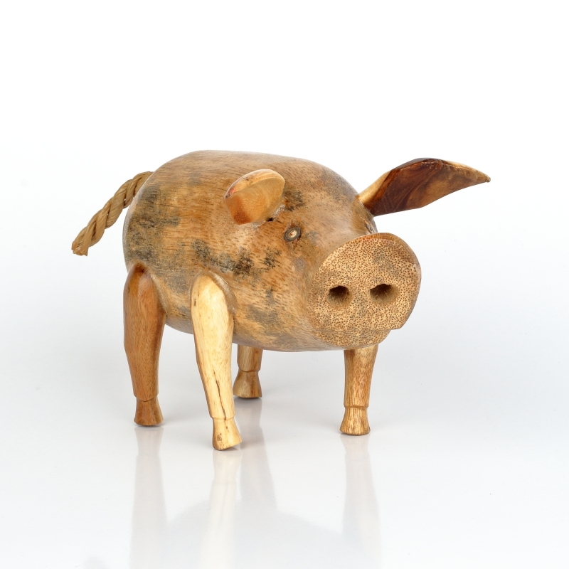 Drevená záhradná dekorácia prasa holé lakované (typ A) 18x15cm