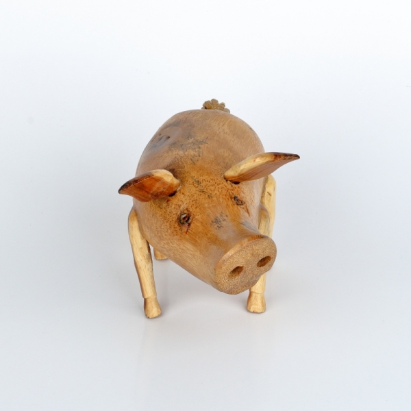 Drevená záhradná dekorácia prasa holé lakované (typ D) 18x15cm