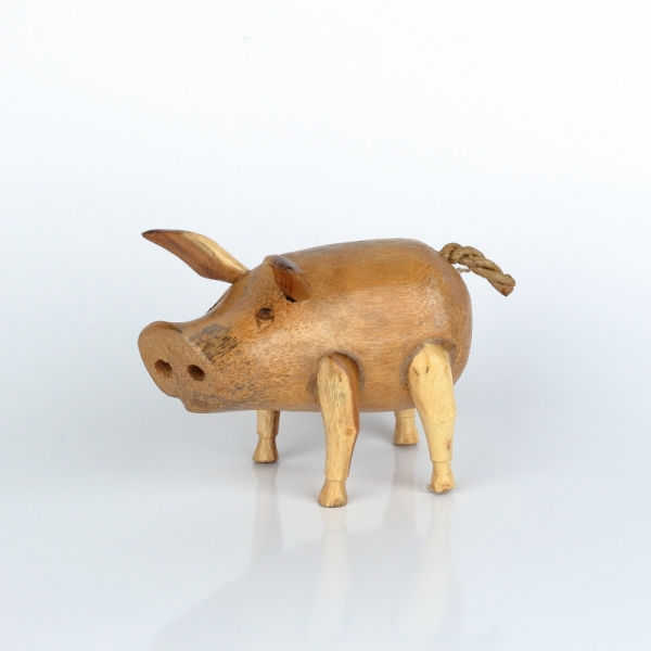 Drevená záhradná dekorácia prasa holé lakované (typ D) 18x15cm