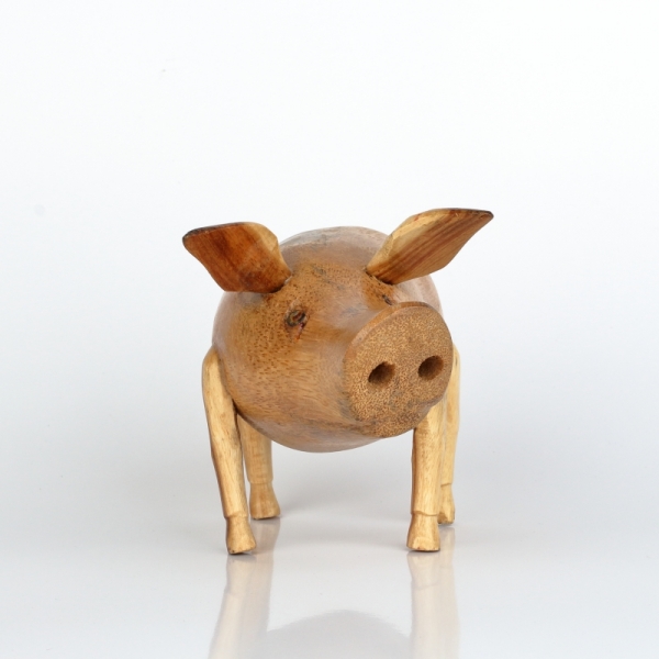 Drevená záhradná dekorácia prasa holé lakované (typ D) 18x15cm