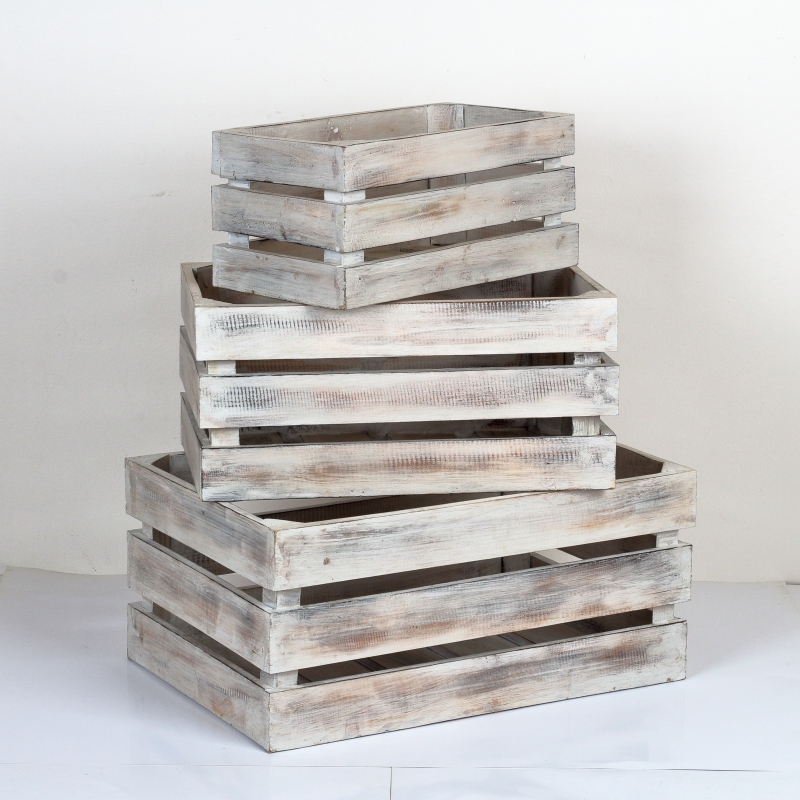 Drevené debničky biele s patinou (set 3ks) 54x37x25cm