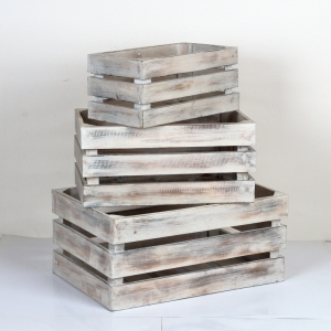 Drevené debničky biele s patinou (set 3ks) 54x37x25cm