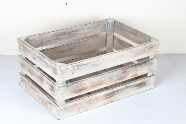 Drevené debničky biele s patinou (set 3ks) 54x37x25cm