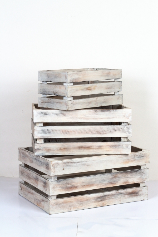 Drevené debničky biele s patinou (set 3ks) 54x37x25cm