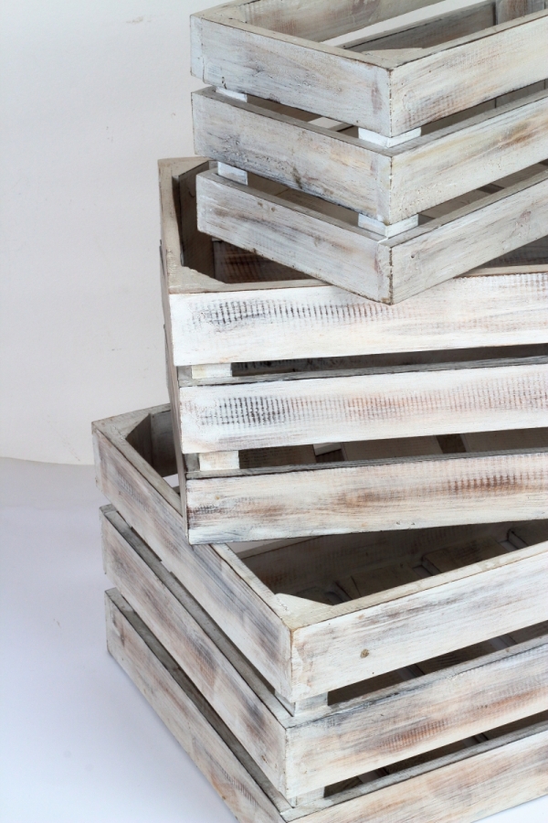 Drevené debničky biele s patinou (set 3ks) 54x37x25cm