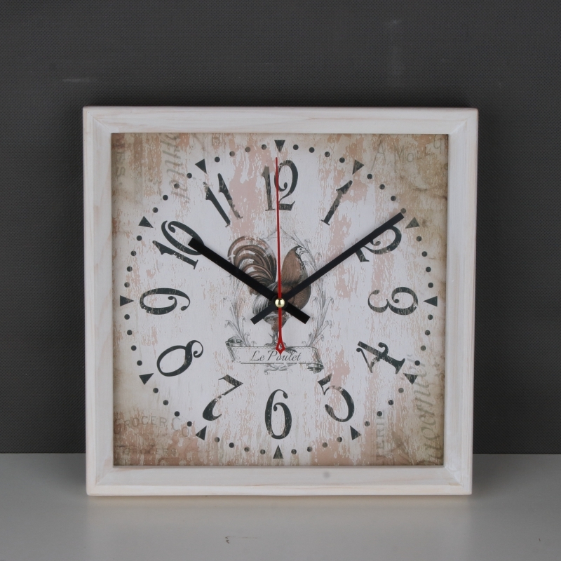 Drevené hodiny s kohútom 21x21cm