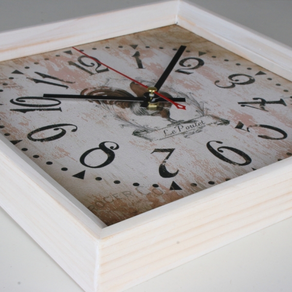 Drevené hodiny s kohútom 21x21cm