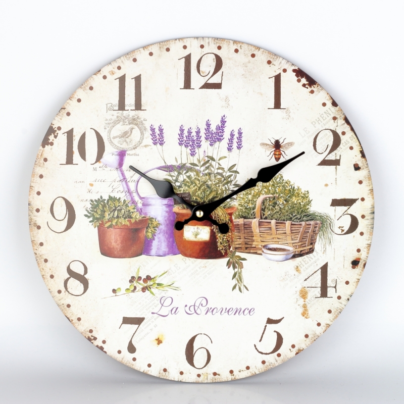 Drevené nástenné hodiny s levanduľou La Provence 34cm