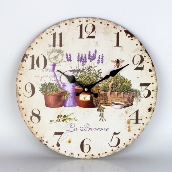 Drevené nástenné hodiny s levanduľou La Provence 34cm