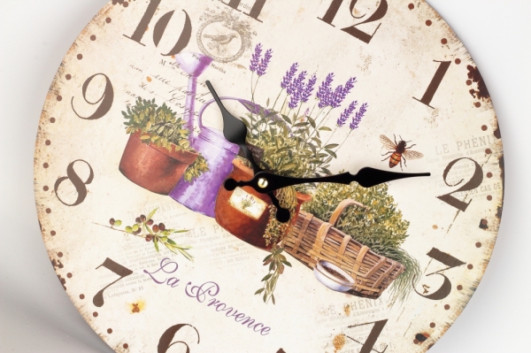 Drevené nástenné hodiny s levanduľou La Provence 34cm