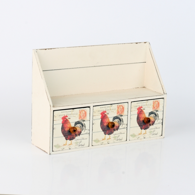 Drevené nástenné šuplíčky s kohútom 20x28cm