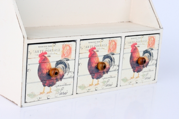 Drevené nástenné šuplíčky s kohútom 20x28cm