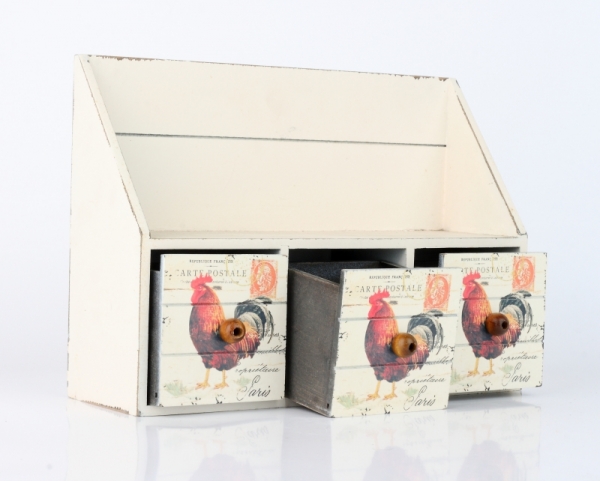 Drevené nástenné šuplíčky s kohútom 20x28cm