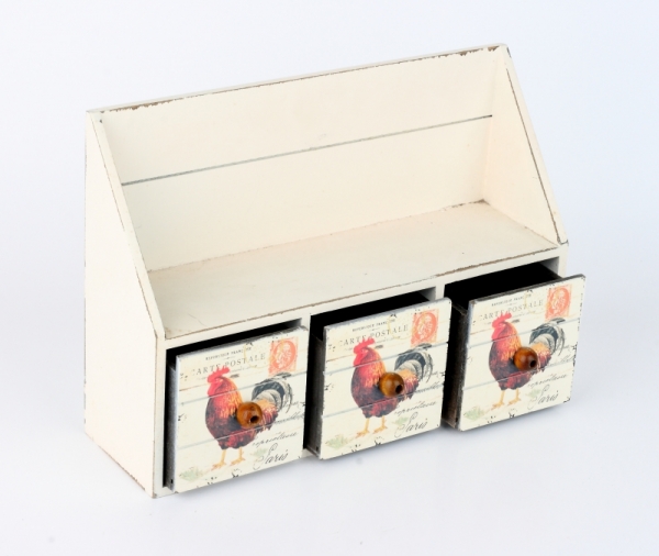 Drevené nástenné šuplíčky s kohútom 20x28cm