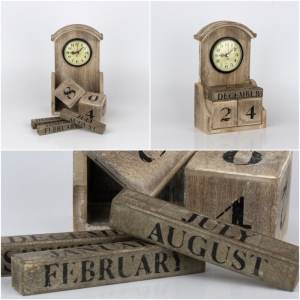 Drevené stolové hodiny s kalendárom 23cm