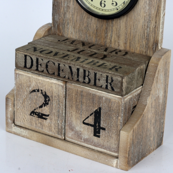 Drevené stolové hodiny s kalendárom 23cm