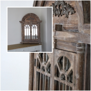 Drevené zrkadlo okno s okenicou hnedé 62x93cm