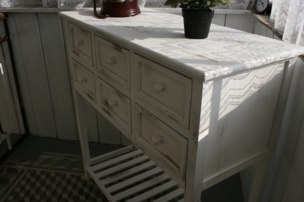 Drevený biely konzolový stôl so 6 zásuvkami 100x90x40cm