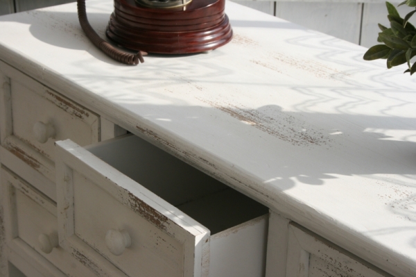 Drevený biely konzolový stôl so 6 zásuvkami 100x90x40cm