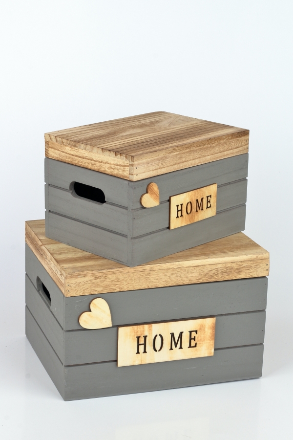 Drevený box s vekom - sada 2 kusov