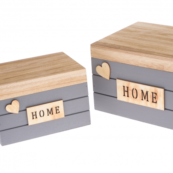 Drevený box s vekom - sada 2 kusov